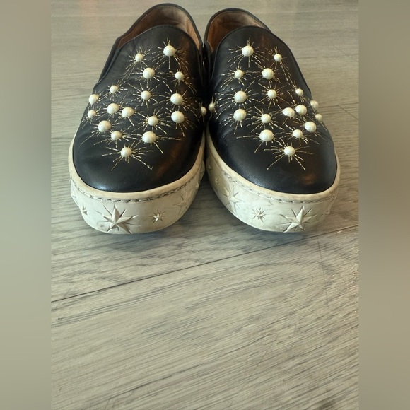 Aquazzura Cosmic Embellished Embroidered Leather Slip-On Sneakers Women’s Siz 37 - Picture 2 of 8